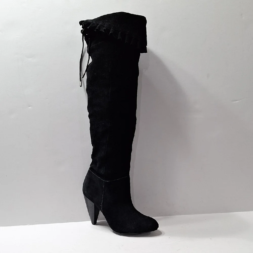 BCBGeneration Black Suede Leather Whimsigoth Over The Knee Boots Size 5.5B
